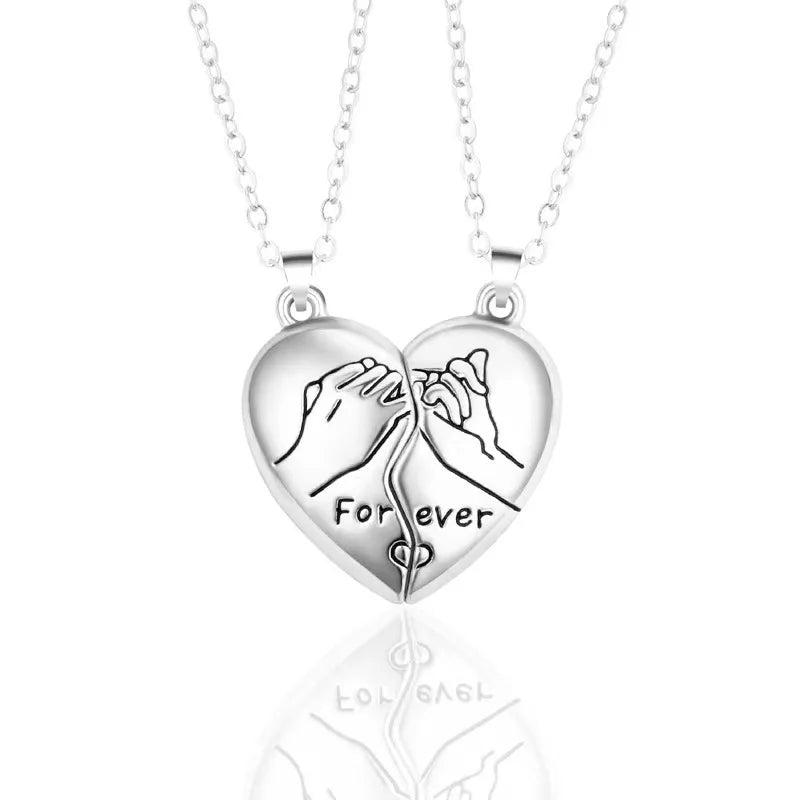 “Simple Couple Pendant Necklace – Electrocardiogram & Magnetic Heart Design, Valentine’s Day Gift”
