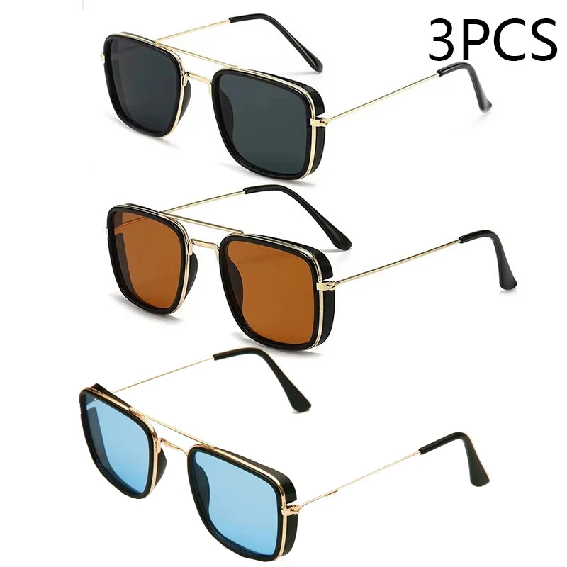 “Fashion metal square-frame sunglasses, retro European style, UV protection, Korean-inspired design.”