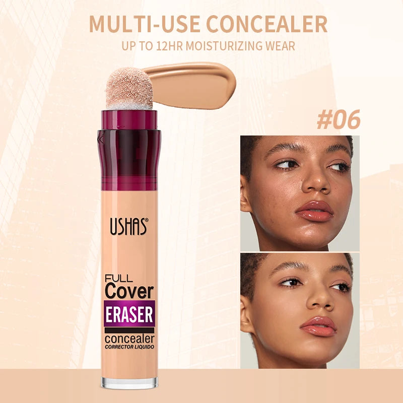 “Liquid concealer with sponge applicator, lightweight, moisturizing, multi-use, and long-lasting coverage.”