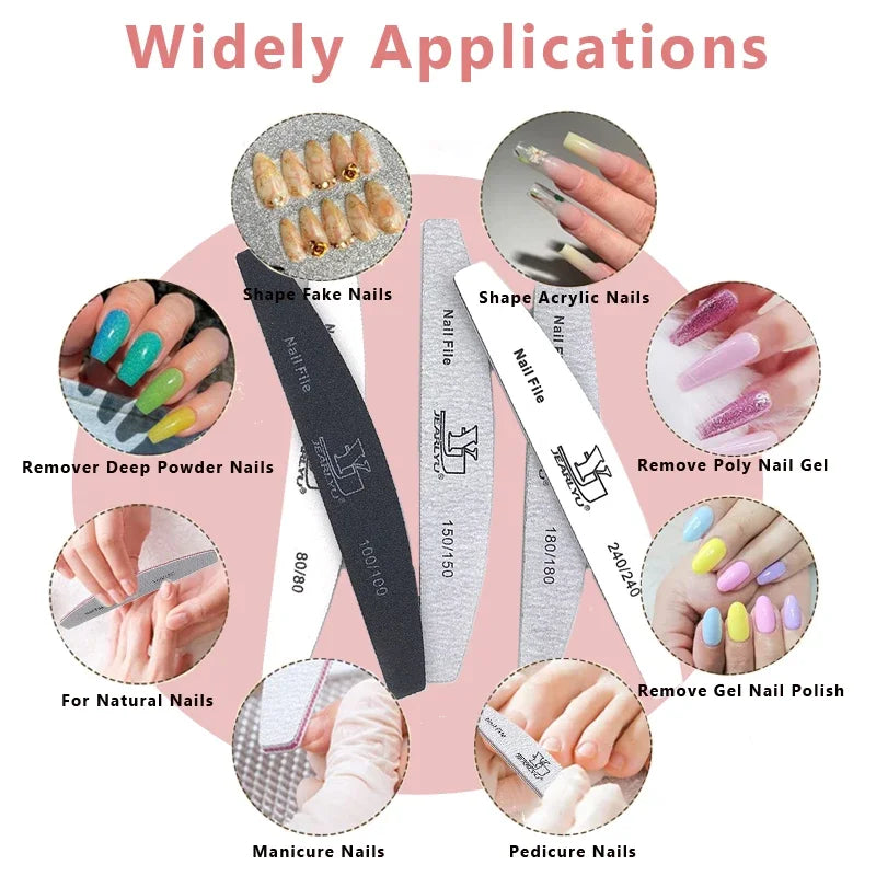 “5Pcs Professional Nail File Set, Mixed Grit for Shaping, Buffing, and Cuticle Care”