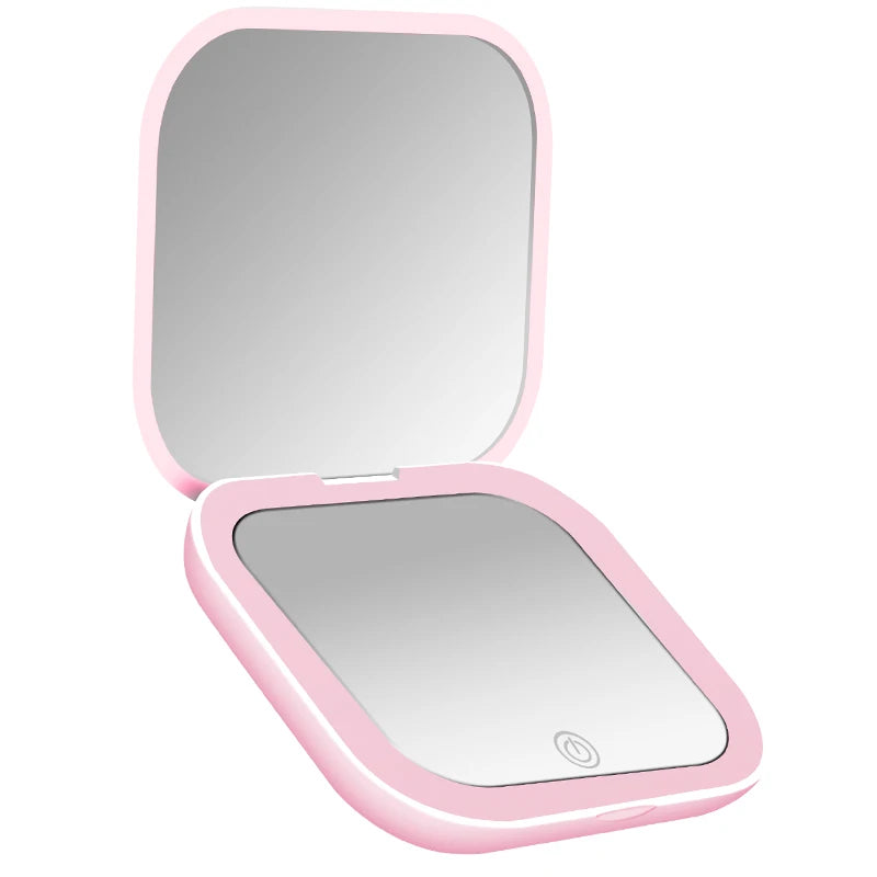 “Compact Mini Vanity Folding Cosmetic Mirror with Lights Portable Travel Makeup Mirror”