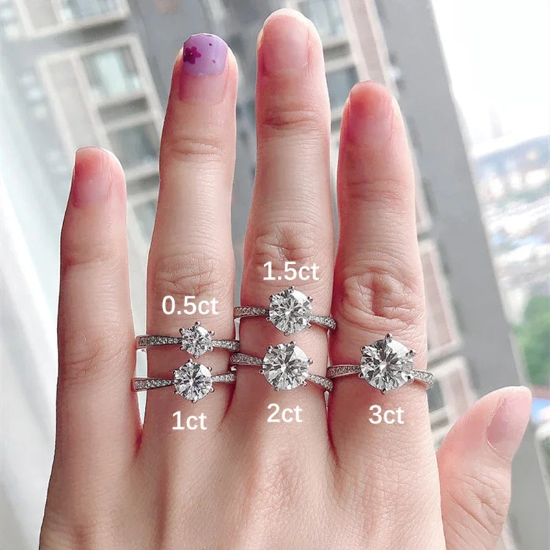 “Real 3 Carat Moissanite Ring Women 925 Sterling Silver Classic Engagement Band.”