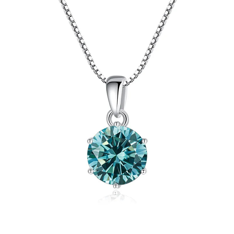 “1CT Real Moissanite Pendant Necklace, Royal Blue, Sterling Silver Wedding Jewelry.”