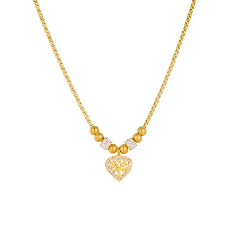 “316L Stainless Steel Heart Tree Pendant Necklace Women Fashion Beads Choker Jewelry Gift.”