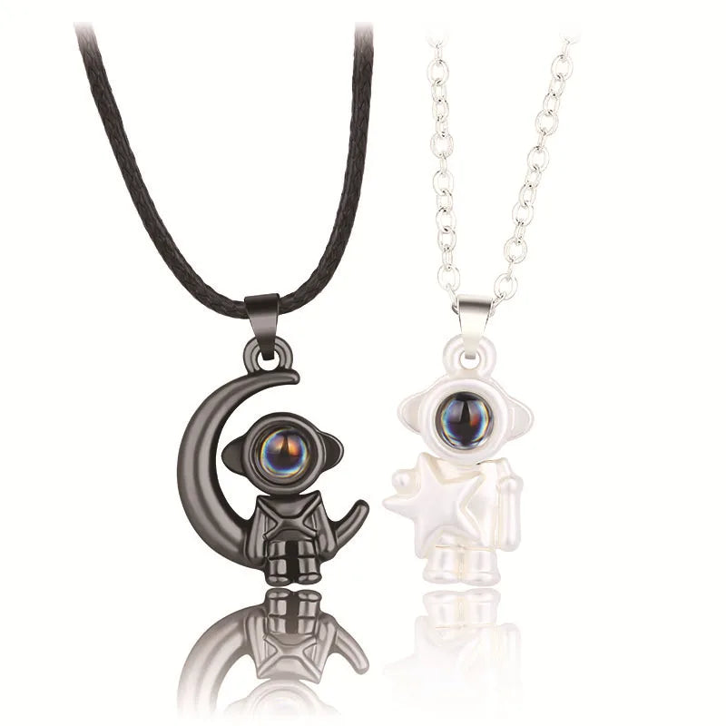 “Simple Couple Pendant Necklace – Electrocardiogram & Magnetic Heart Design, Valentine’s Day Gift”