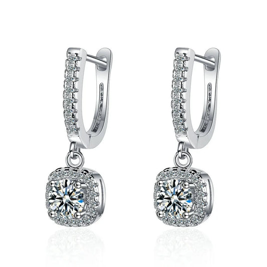 “2CT moissanite huggie hoop earrings, 925 sterling silver, elegant fine jewelry.”