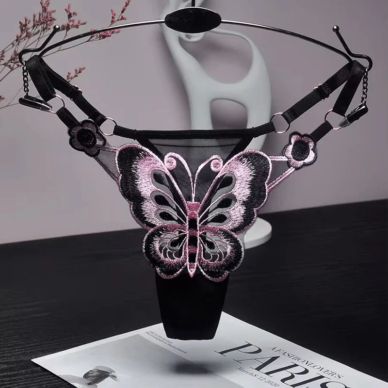 “Sexy Lace Butterfly Thong - Transparent Mesh Low Waist G-String for Women.”