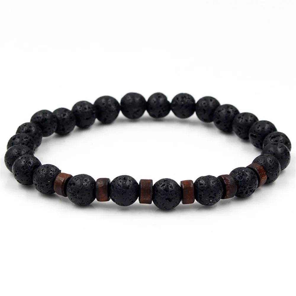 “Volcanic Stone Lava & Wooden Beads Bracelet - Tibetan Buddha Wrist Chain for Men & Women.”