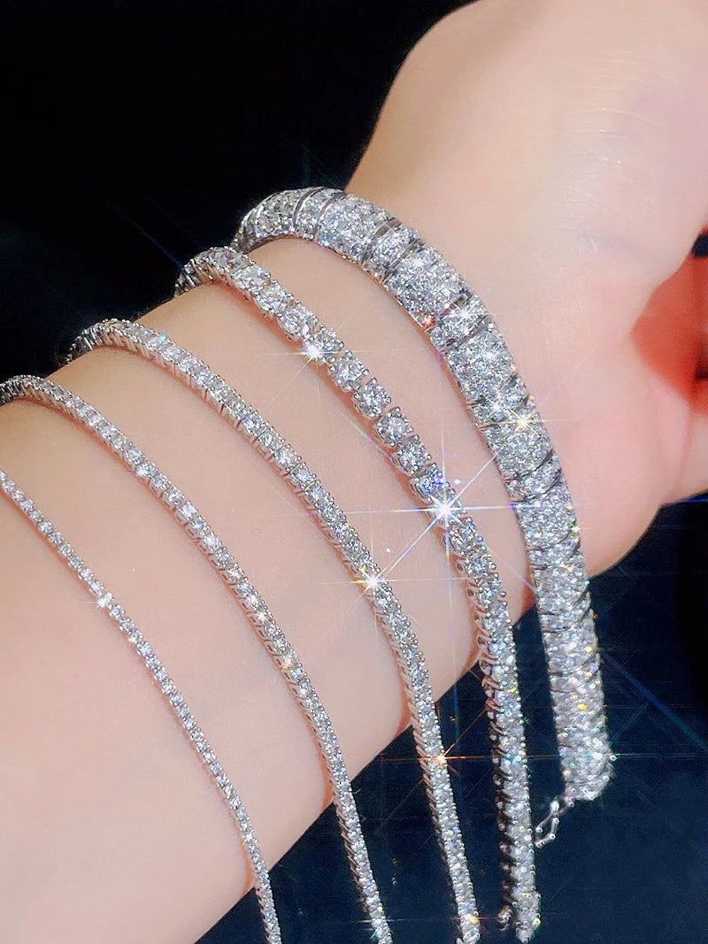 “3-5mm Real Moissanite Bracelet, Sparkling S925 Sterling Silver, Luxury Wedding Jewelry.”