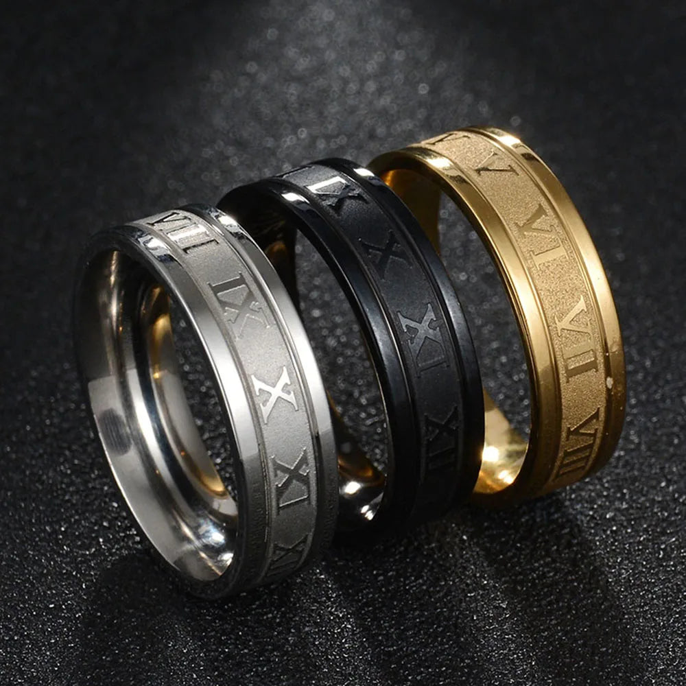“Classic Stainless Steel Roman Digital Ring Waterproof High Quality Punk Jewelry Gift.”