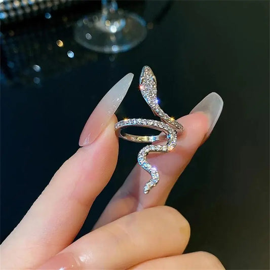 “Snake Ring – Micro Inlaid Zircon, Simple Design, Fashion Index Finger Ring for Women” - Dazzory