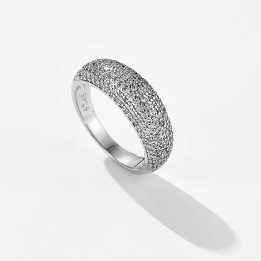“925 Sterling Silver Thin Dome Ring, Pave Zircon, Elegant Women’s Party Jewelry.”