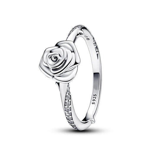 “925 sterling silver rose flower ring, exquisite design, perfect for weddings and parties.”