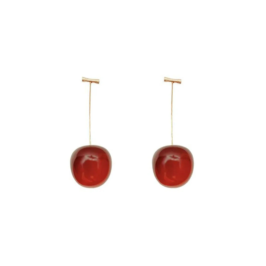 “Red cherry dangle earrings, fruit design, statement jewelry, perfect for parties.” - Dazzory