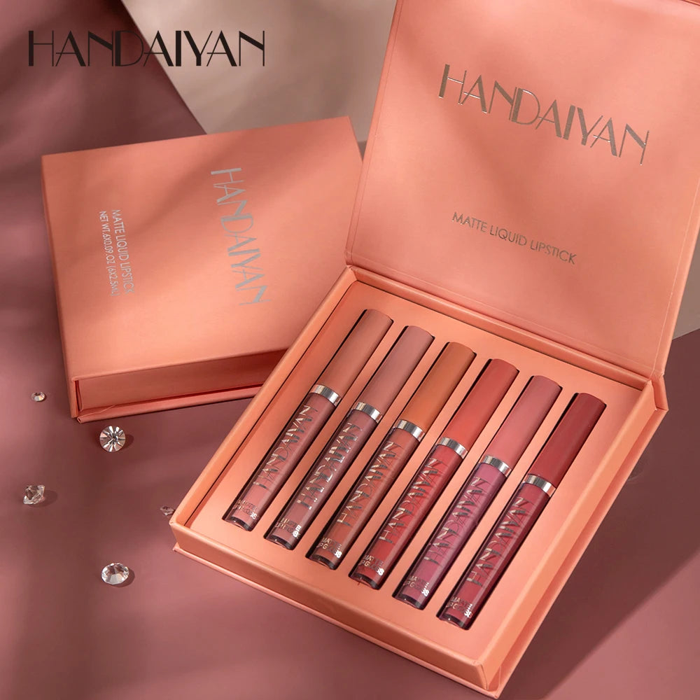 “Set of 6 long-lasting, non-stick, fade-resistant matte lipsticks.”