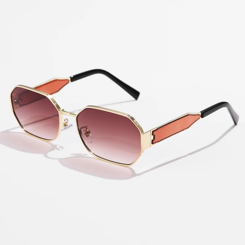 “Vintage rectangle sunglasses, retro metal frame, unisex designer black eyewear.”
