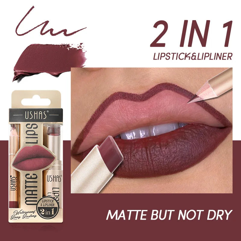 “12-color lip liner and matte lipstick set, long-lasting, easy coloring.”