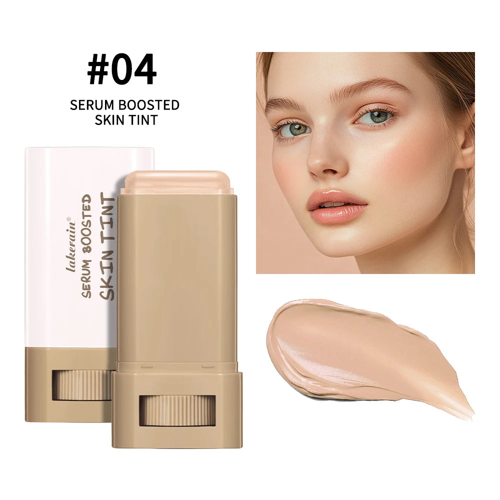 “Smooth Foundation Stick: High Coverage, Skin-Boosting Balm Serum, Travel-Friendly Bronze Tint.”