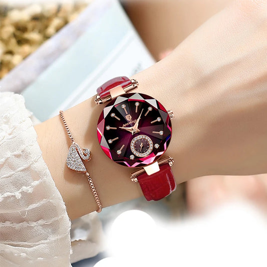 “Luxury Waterproof Leather Women’s Watch, Quartz Movement, Elegant Fashion Gift.”