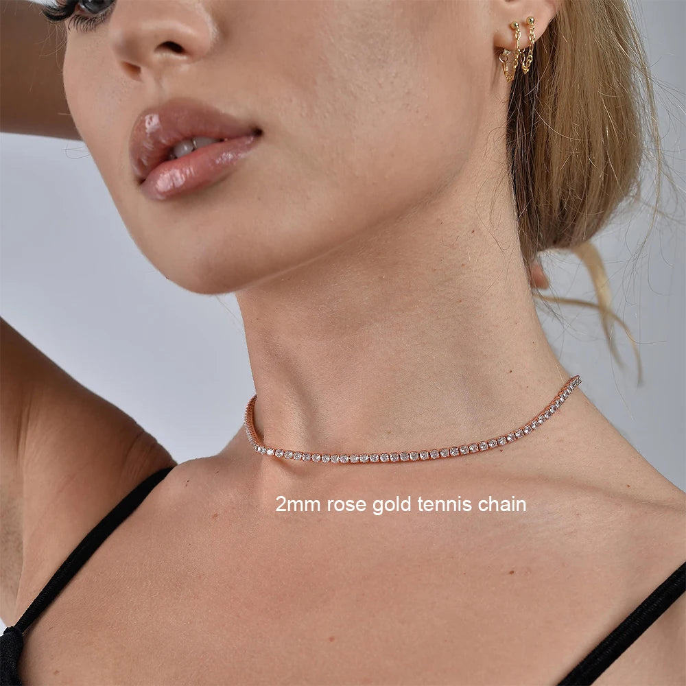 “2mm Moissanite Necklace, Sterling Silver, Gold-Plated, Adjustable Wedding Choker Jewelry.”