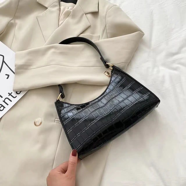 “Fashion PU Leather Bags for Women, Alligator Pattern Small Underarm Messenger Purse.”