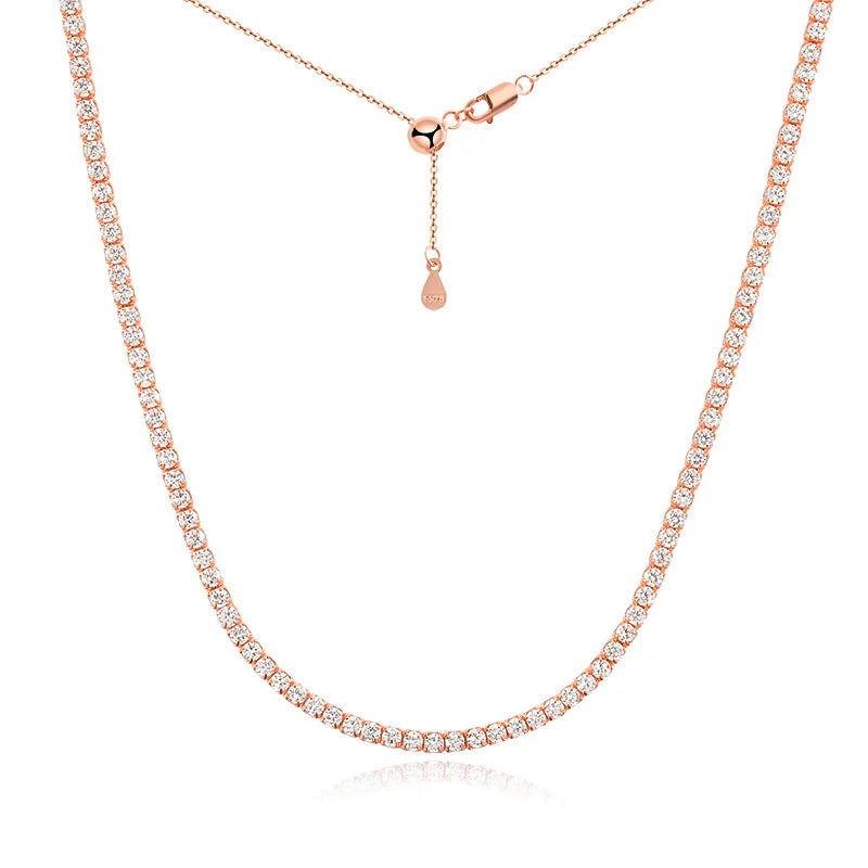 “2mm Moissanite Necklace, Sterling Silver, Gold-Plated, Adjustable Wedding Choker Jewelry.”