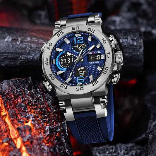 “Dual Display Digital Waterproof Alarm Clock Luminous Watch For Men Stylish.”