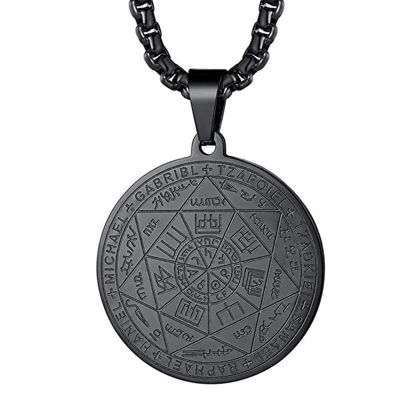 “Seven Archangels Amulet Stainless Steel Necklace - Seal of Solomon Protection Jewelry.”