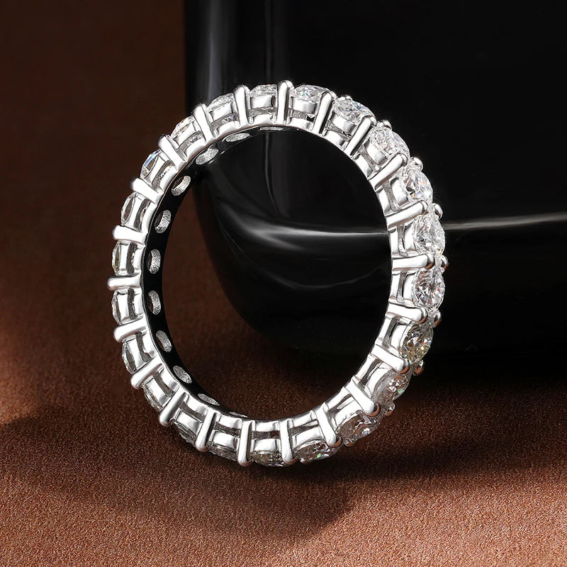 “3mm round Moissanite ring, 18K white gold, sterling silver, wedding jewelry.”