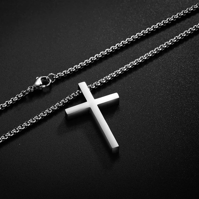 “Stainless Steel Cross Pendant Necklace - Minimalist Silver Jewelry for All.”