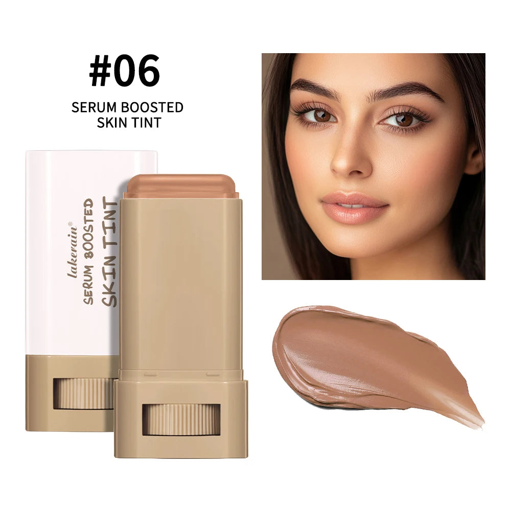 “Smooth Foundation Stick: High Coverage, Skin-Boosting Balm Serum, Travel-Friendly Bronze Tint.”