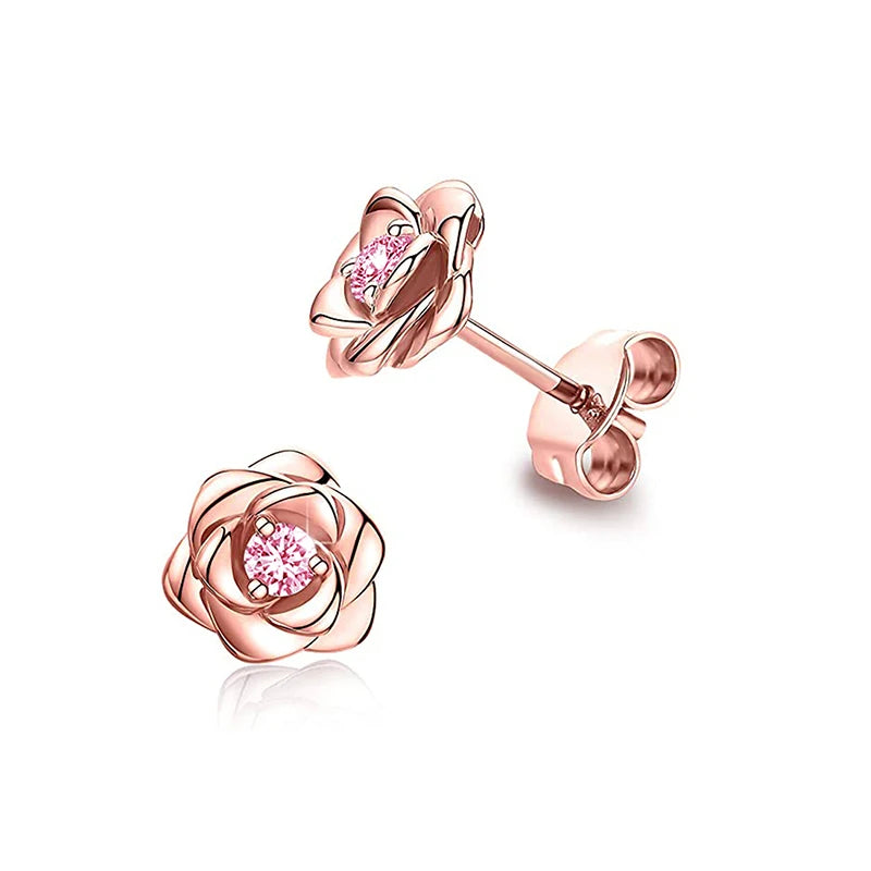 “Huitan Eternity Love Heart Earrings - Silver/Gold Color Fashion Studs for Women.”