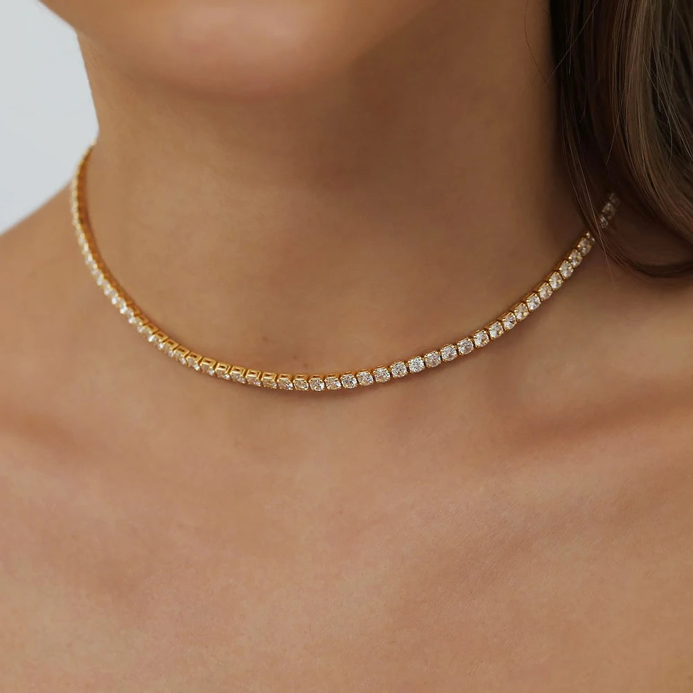 “2mm Moissanite Necklace, Sterling Silver, Gold-Plated, Adjustable Wedding Choker Jewelry.”