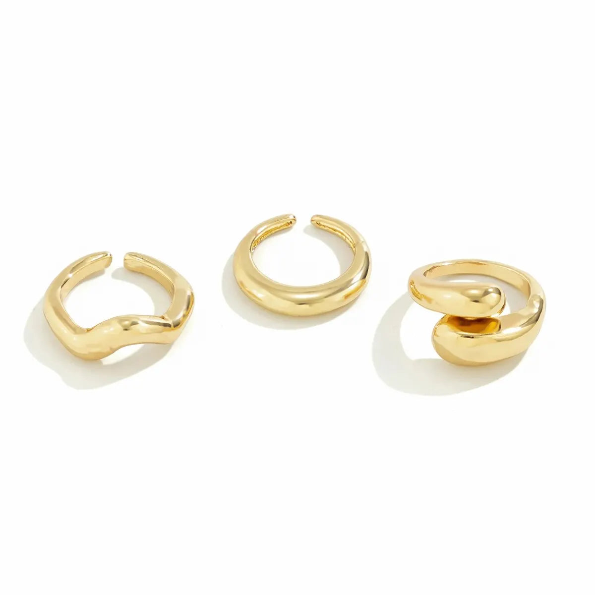 “3Pcs Geometric Wave Shaped Ring Set – Trendy, Irregular, Adjustable Open Rings for Women”