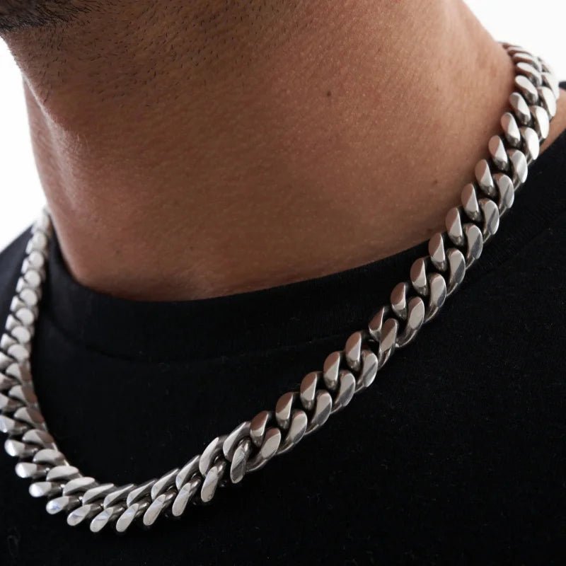 “1pc Men’s Stainless Steel Chain Necklace - Unisex Hip Hop Jewelry.”
