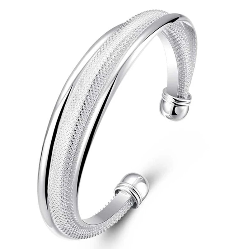 “925 sterling silver large smooth reticulated bangle bracelet, wedding engagement jewelry.”