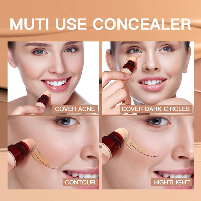 “Liquid concealer with sponge applicator, lightweight, moisturizing, multi-use, and long-lasting coverage.”