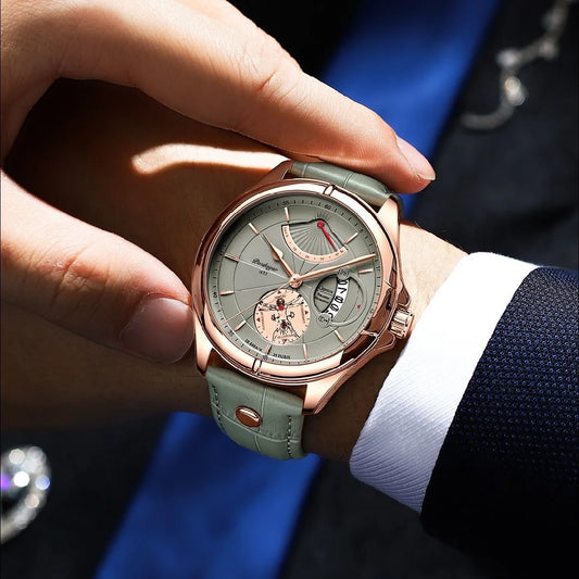 “Luxury Men’s Quartz Watch Waterproof Luminous Date Leather Fashion Wristwatch”