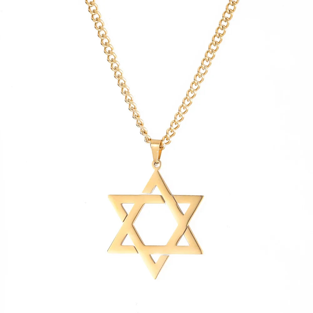 “Gold Star of David Hexagram Choker Necklace Unisex Stainless Steel Jewish Jewelry.”