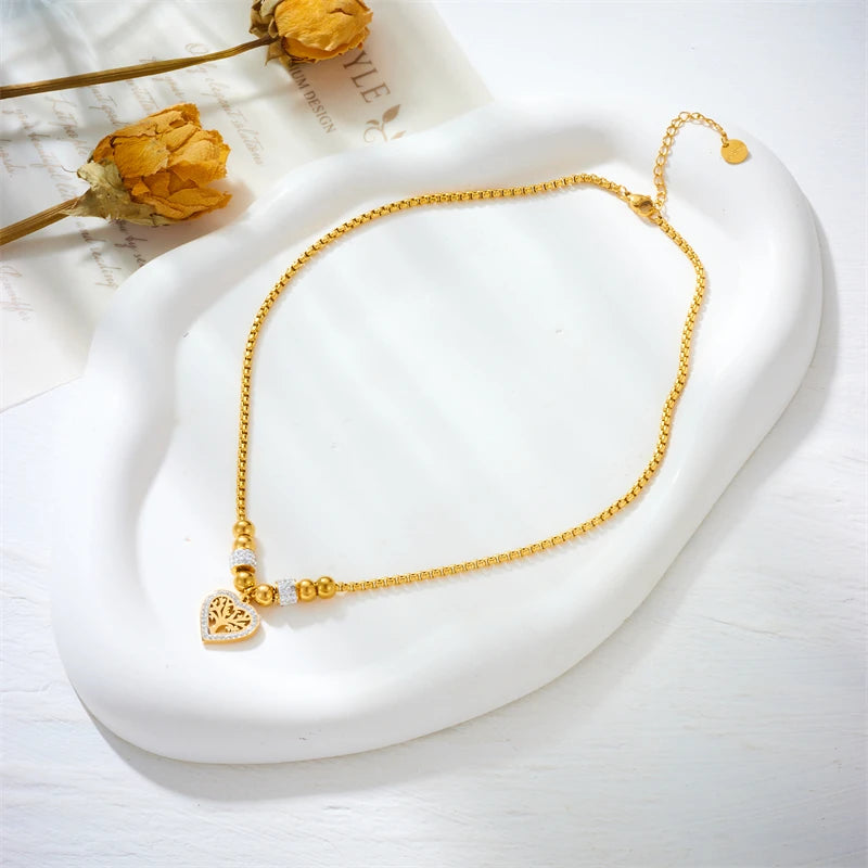 “316L Stainless Steel Heart Tree Pendant Necklace Women Fashion Beads Choker Jewelry Gift.”