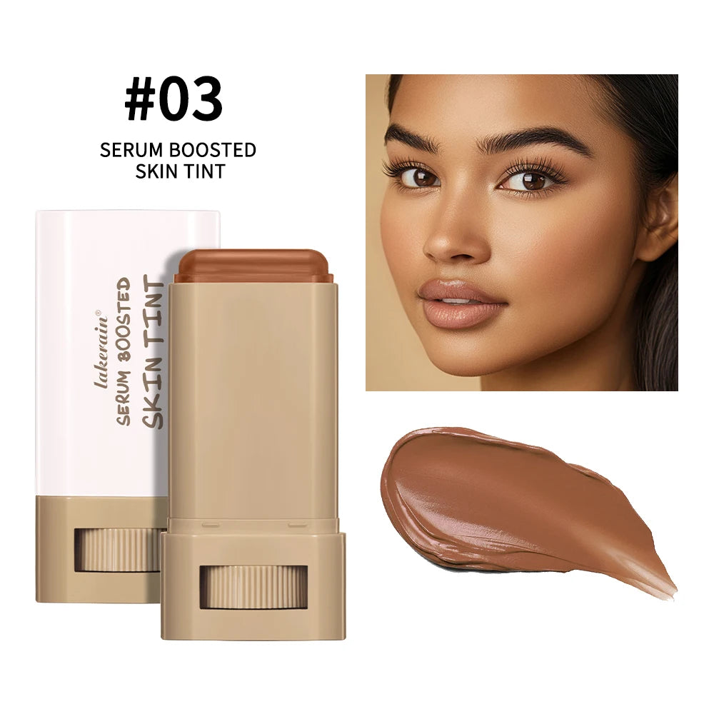 “Smooth Foundation Stick: High Coverage, Skin-Boosting Balm Serum, Travel-Friendly Bronze Tint.”