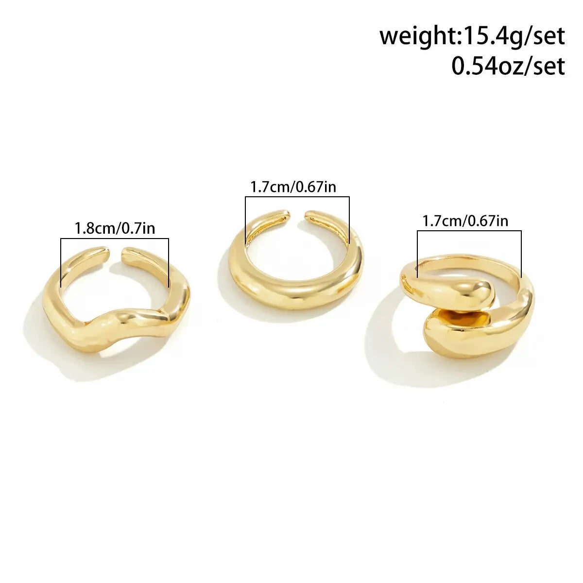 “3Pcs Geometric Wave Shaped Ring Set – Trendy, Irregular, Adjustable Open Rings for Women”
