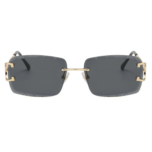“Square rimless sunglasses, trendy metal frame, high-grade unisex street style.” - Dazzory