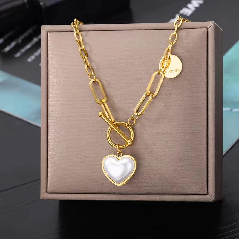 “316L Stainless Steel Heart Necklace - Multilayer Gold Goth Jewelry.”