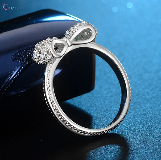 “925 Sterling Silver Bowknot Ring with Cubic Zirconia, Trendy Wedding Jewelry.”