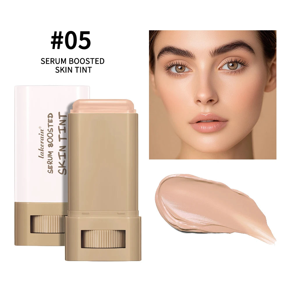 “Smooth Foundation Stick: High Coverage, Skin-Boosting Balm Serum, Travel-Friendly Bronze Tint.”