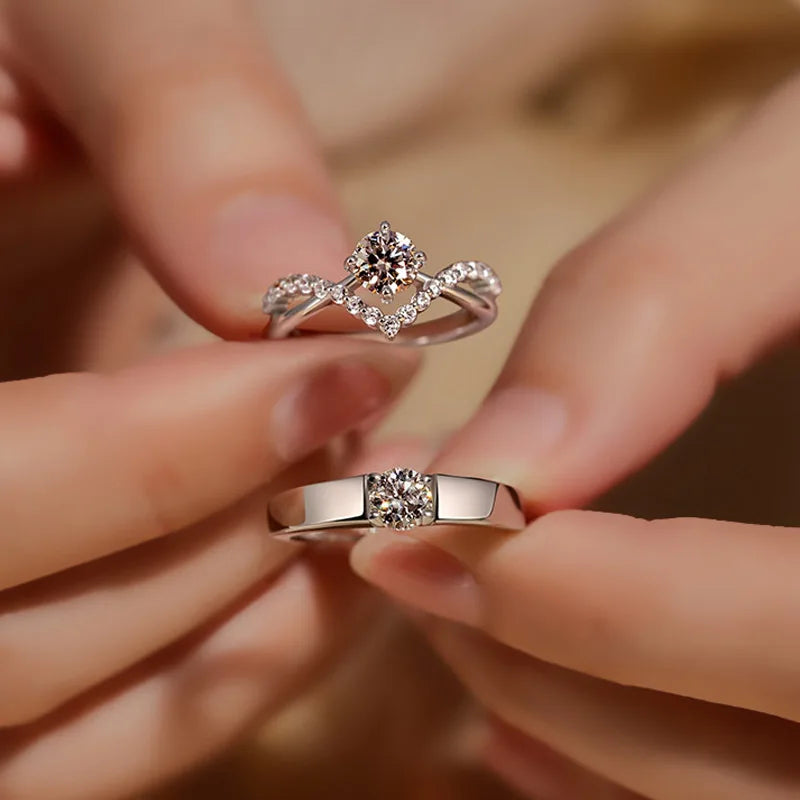 "Luxury Couple Rings for Men and Women, Sparkling Square Zirconia, Romantic Jewelry."