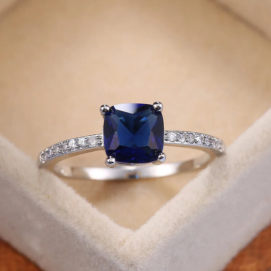 “925 Silver Ring High Carbon Ice Cut Zircon Sapphire Square Fashion Jewelry Gift.”