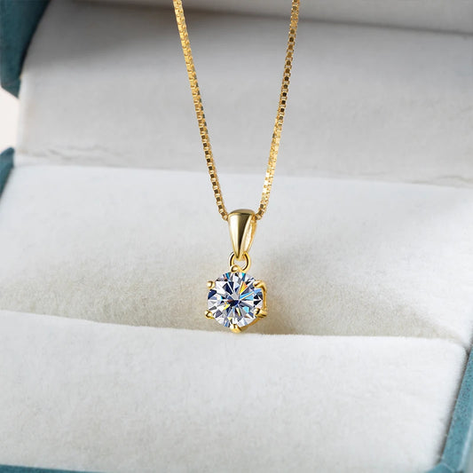 “1CT Real Moissanite Pendant Necklace, Royal Blue, Sterling Silver Wedding Jewelry.”