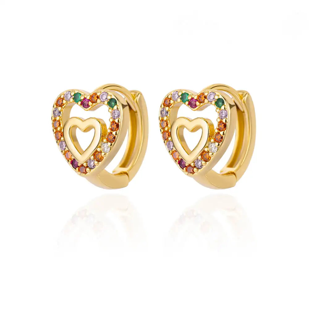 “Hollow zircon heart earrings, gold color stainless steel, luxury wedding gift .”